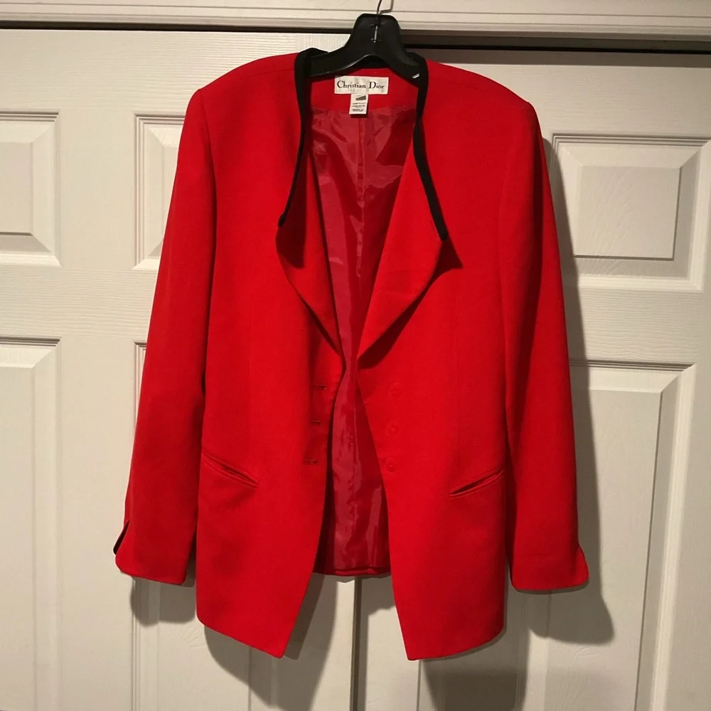 Christian Dior Vintage Red Dress Suit Jacket Blazer Y2K Work Party sz 10